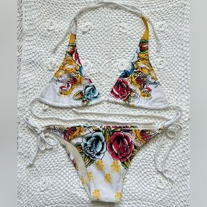 Y2K Ed Hardy by Christian Audigier Tiger Roses Tattoo Deadstock Bikini 2 Piece